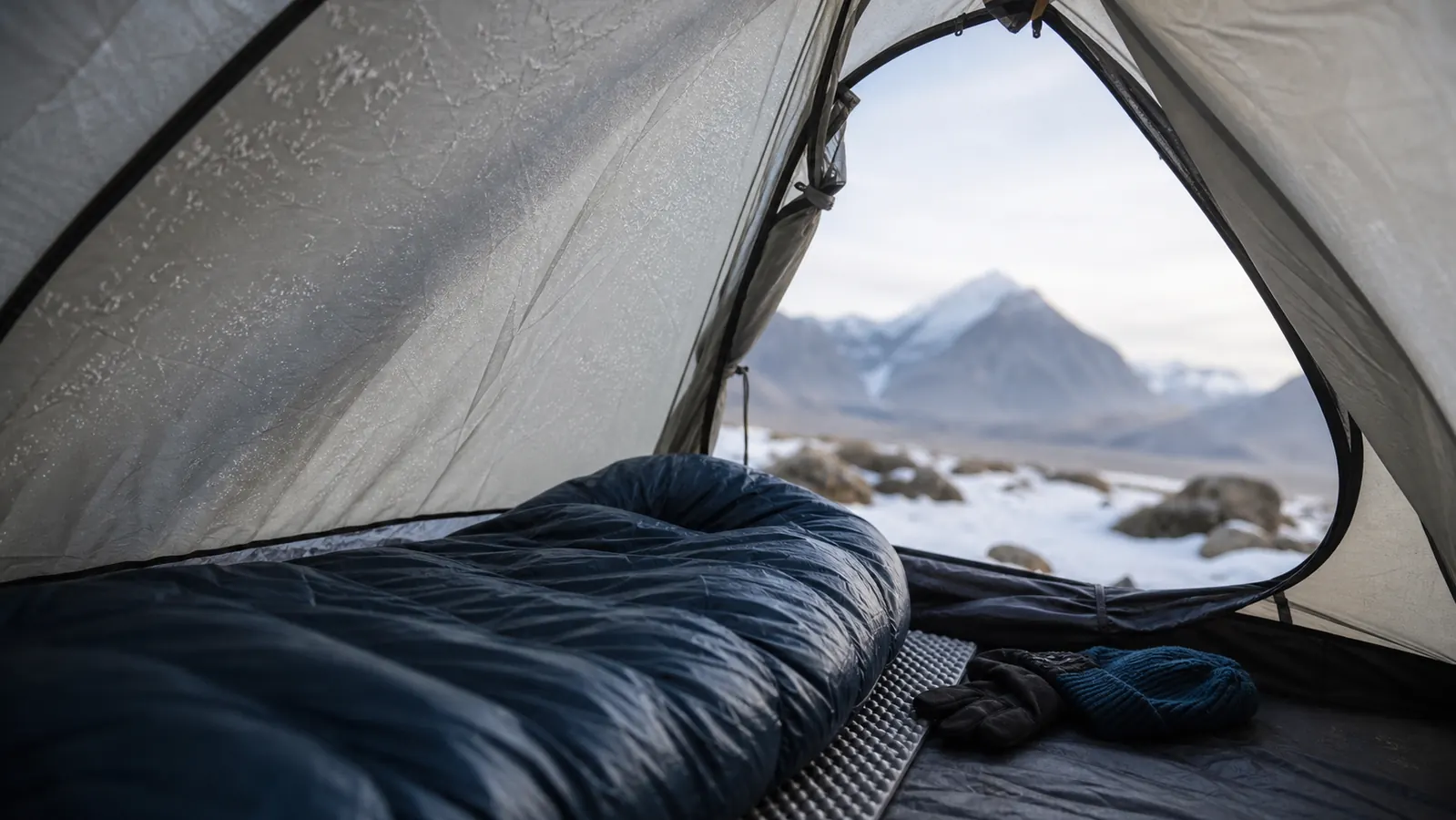 A camper sitting at a kitchen table with coffee, warm indoor morning light, reflective expression